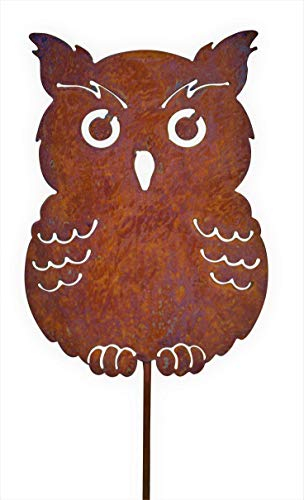Bornhöft Gartenstecker Eule Kautz Metall Rost Gartendeko Edelrost rostige Deko für den Garten (60cm)