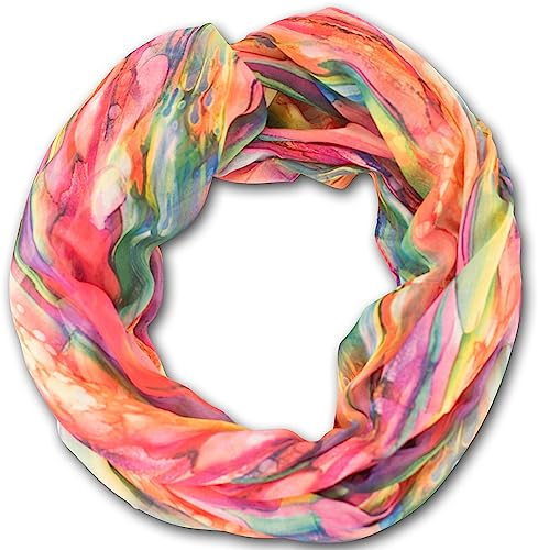fashionchimp Loop Schlauchschal für Damen mit All-Over-Muster im Batik Style, Crash and Crinkle, Seide (Pink)