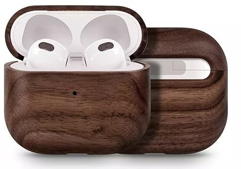 STREIFHOLZ - AirPods Hülle für Airpods 4; Airpods Pro 1+2.Gen; Airpods 3; Airpods 4; personalisiert mit Gravur, Schutzhülle aus Holz, Anhänger mit abnehmbaren Lederband