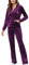 MessBebe, tuta da ginnastica da donna in velluto per il tempo libero lo sport 2 pezzi felpa con cappuccio a maniche lunghe con zip e pantaloni lunghi sportivi VIOLA SCURO, XL