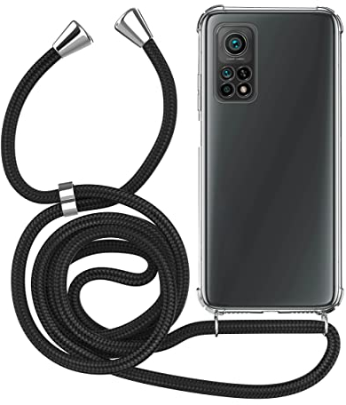 MyGadget Handykette für Xiaomi Mi 10T Pro - [ TPU Hülle mit verstellbaren Band ] - Handyhülle mit Handyband zum Umhängen Kordel Schnur Case Schutzhülle - Schwarz