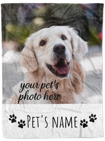 Personalisierte Hundedecke mit Foto und Namen, Fleece-Überwurf, individuelle Haustierdecke mit Pfotenabdrücken, einzigartige Geschenke für Hundeliebhaber, personalisierte Namensdecke, Geschenke für