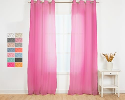 TRAMAS+ Cortinas Visillo Semitransparente para Salón y Dormitorio con Ojales, 140x300cm, 1 Pieza, Dormitorio, Infantil, Juvenil y Adulto y Comedor – Molly Fucsia