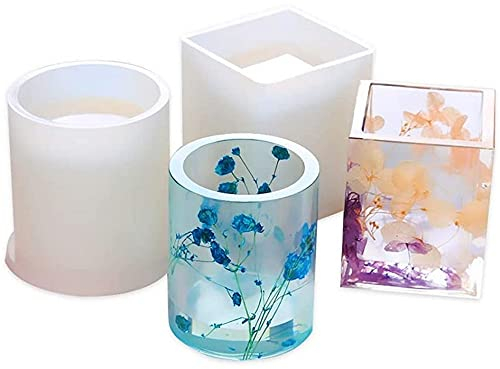 Gierzijia Lot 2 moules en résine pot à crayons - Moules en silicone résine époxy - ranger des pinceaux - Moule pot fleurs - Artisanat fait à la main - Décoration la maison Taille Unique Blanc