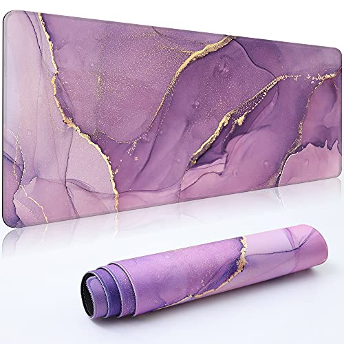Grand tapis de souris de jeu, 89,9 x 39,1 cm (3 mm d'épaisseur), grand tapis de souris XXL à base antidérapante pour ordinateur, bureau, maison – Marbre violet