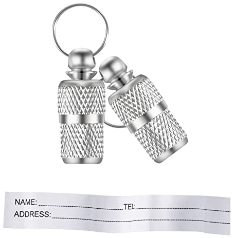 2 Silver Anti Lost Pet Tube Tags for Collar of Dogs and Cats - Steel Barrel Pet Gift Tag Supplies