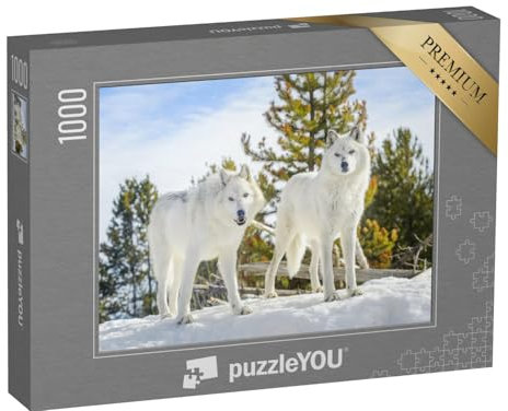 puzzleYOU: Puzzle 1000 Teile „Zwei Waldwölfe in Wilder Schneelandschaft“ – aus der Puzzle-Kollektion Wölfe, Tiere in Wald & Gebirge, Exotische Tiere & Trend-Tiere