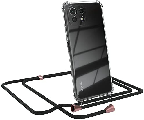 EAZY CASE Handykette kompatibel mit Xiaomi Mi 11 Lite/Mi 11 Lite 5G / 11 Lite 5G NE Handyhülle mit Umhängeband, Handykordel mit Schutzhülle, Silikonhülle mit Band, Stylische Kette, Rose Clips