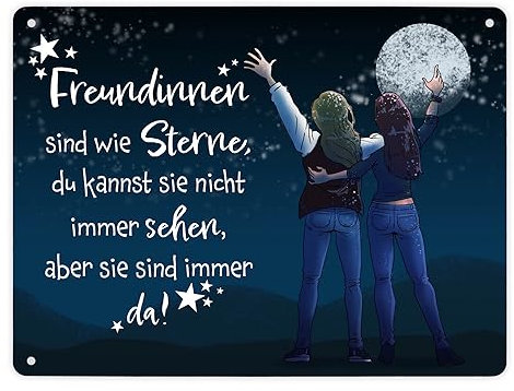 Freundinnen sind wie Sterne Metallschild XL in 21x28 cm mit Sternenhimmel als schönes Geschenk für die beste Freundin um ihr zu zeigen wie viel sie dir bedeutet