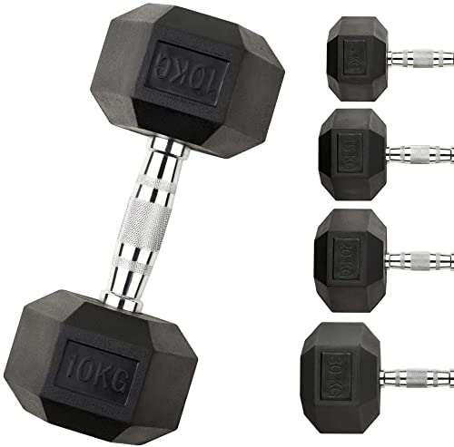 Northern Hex Dumbbell Set Rubber Heavy Weights with Metal Handles Anti-Rolling for Weight Lifting Bodybuilding Exercise Workout Strength Training Home Gym 1kg-50kg Pairs Sets (2,5KG x2 Dumbbells)