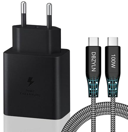 DBZYLN Chargeur 45W Charge Rapide pour Samsung S25, S25 Ultra, S24, S24 Ultra, S23 Ultra, Tab S8, S9, S10, Z Fold5, Flip5, Fold6, Flip6, A54, USB C Bloc Prise Adaptateur Secteur avec 5A Câble (Noir)