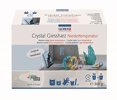 GLOREX 6 2101 511 - Crystal-Gießharz, ca. 300 g, passender Härter enthalten, 48-72 Stunden Aushärtezeit, transparent, mischbar, ideal zur Schmuckherstellung, für kreative Bastelarbeiten