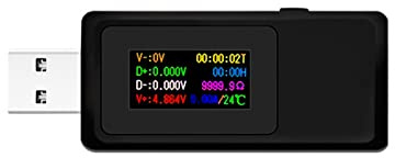 WANGCL Digitales Display, USB-Spannungs-/Stromzähler, USB-Akku-Kapazitätsprüfer, Telefon-Ladegerät, Schutz, mit Überspannungs-Überstromschutz, zeitgesteuerter Aufladung, Schwarz