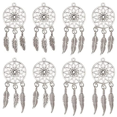 nbeads 16 Stück Traumfänger-Anhänger, 4 Größen Antike Silberlegierung Große Anhänger Tibetischer Stil Dreamcatcher Charms Für DIY Schlüsselanhänger Halskette Schmuckherstellung Brieftasche Hängen
