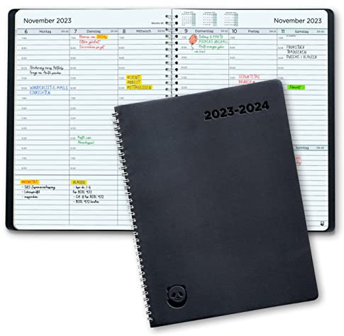 Terminplaner 2023 2024 von SmartPanda - Wochenplaner A5, Schulplaner – Softcover Tagebuch, 30 Minuten-Intervalle – Juli 2023 - August 2024 - auf Deutsch