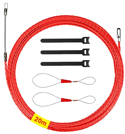 Einziehspirale Einziehdraht 20m Ø 4,5mm mit Führungsfeder, Einziehhilfen Einziehband, Polyester Kabelverlegung Einziehdraht, Kabeleinziehhilfe Fischband Drahtzieher