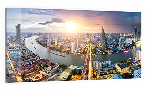 DEQORI Glasbild Echtglas | Motiv Bangkok von oben | horizontal einteilig 100x50 cm | schöne Dekoration | Wandbild für Wohnzimmer, Schlafzimmer, Flur & Küche | moderne Wanddeko