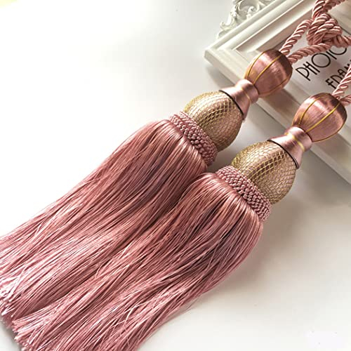 Vorhangband, 2 Stück, große Raffhalter, Kugelquaste, Vorhangseil, Raffhalter, Handstrick, Vorhang, Schlüsselband für Zuhause und Büro, Fenstervorhänge, Dekoration (Rosa)