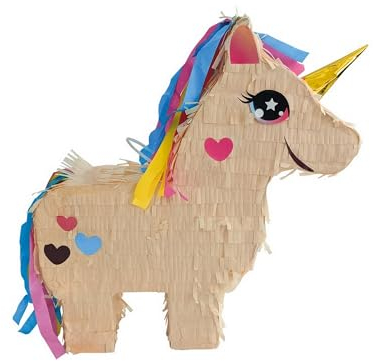 P'TIT CLOWN - 22911 - Pinata Einhorn - Einfache Befüllung - Zubehör Dekoration Kindergeburtstag, Kirmes, Feiern - Karton, Papier - Rosa - 39 x 43 x 10 cm