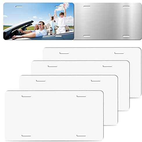 Deekypol 4 Pack Sublimation License Plate Blanks, 0.65mm Sublimation Blank License Plate - Heat Thermal Transfer DIY Metal License Plates Blank for Personalized Design (White)