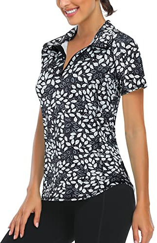 Womens Golf Tops, Ladies Polo Shirt Ladies Golf Clothing Short Sleeve Sports Quick Dry Running Working Cycling Gym Tops 1/4 Zipper Exercise