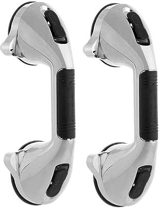 Mango de apoyo con ventosa con indicador de seguridad, barra de apoyo con mango antideslizante, mango de ducha extraíble con ventosa, barra de pared - Cromo (2)