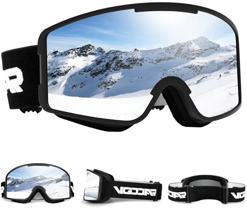 Vgooar Skibrille, OTG Zylindrischen Linse Skibrille mit Verstellbaren Langen Trägern, 100% UV-Schutz Anti-Beschlag Schneebrille für Herren und Damen