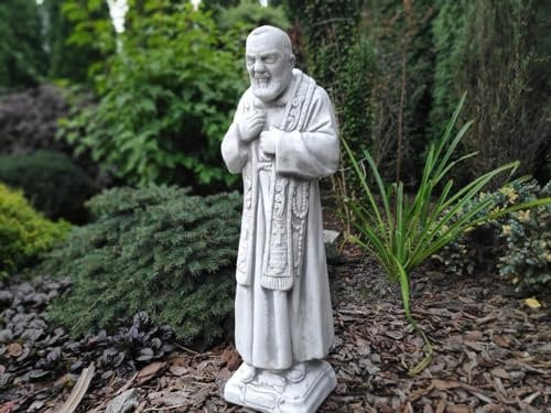 Statua solida Generic, realizzata in cemento architettonico, figura esterna o interna di Padre Pio, 60x22x14cm, Pietra Grigia