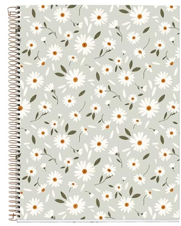 Miquelrius - Notebook A4 (210 x 297 mm), quer liniert 7 mm, 120 Blatt 70 g/m², Einband aus grünem Karton, 4 farbige Streifen, Kupferspirale, Kollektion Spring Flowers, Blumen