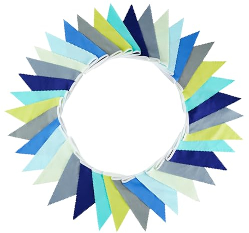 1 Stück Wimpelkette Girlande,12M 42 Stück Wimpeln,Wimpelkette Outdoor,Wimpel Girlande,Wimpel Girlande Dekoration für Hochzeit Geburtstag Party Festival Fotohintergrund,Grau Blau Grün