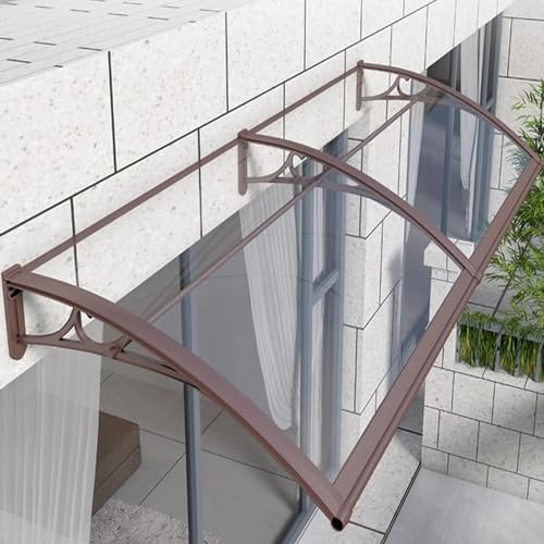 Transparent Pultvordach,Sonnenschutz Fenstermarkise,Moderne Polycarbonat Haustürvordach,Eingangsmarkise,Pultbogenvordach mit UV-Regen- und Schneeschutz,mit Brauner Halterung (60x70cm/24x28)