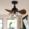 Lrenjon Ventilador De Techo Con Luz Pequeño Negro Silencioso Vintage, Lampara De Techo Con Ventilador Con Mando A Distancia, Ventiladores De Techo E27, Motor Reversible, 2 Varillas 6 Velocidades