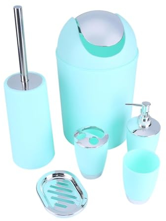 Ensemble de salle de bain et toilettes en résine turquoise, 6 pièces, distributeur de savon, porte-brosse à dents, poubelle