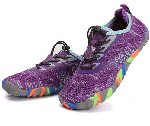 DimaiGlobal Calzado Descalzos Niñas Niños Zapatillas de Trail Running Barefoot Secado Rápido Zapatos de Agua Transpirable Antideslizante para Playa 24EU Morado