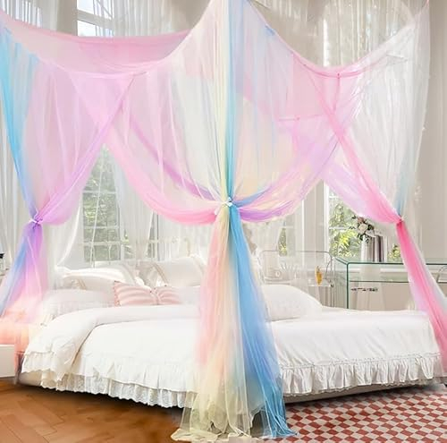 HanYun Moskitonetz Bett, Regenbogen Moskitonetz 250 x 220 x 200 cm Mückennetz Bett Moskitonetz Outdoor Moskitonetz Reise für Himmelbett Vorhänge Balkon Camping, Feinmaschig Innen-und Außenbereich