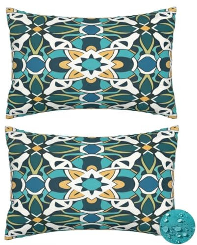 Outdoor Kissen Wetterfest 2 Stück Boho Kissenbezug 30x50 cm, Rechteckig Gartenkissen Outdoor Sitzkissen Wetterfest, Kissenbezüge Indien Pillow Cover Outdoorkissen für Balkon Patio Garten Deko -DF486