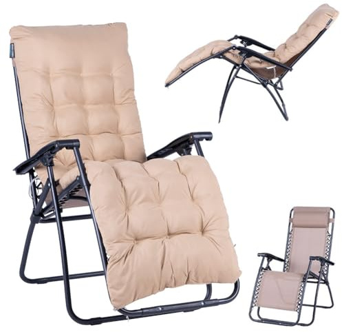 Shally Dogan Sedia Gravità Zero da Giardino, Sdraio per Esterni Pieghevole Salvaspazio Struttura Tubolare in Metallo Reclinabile, Seduta in Textilene Mare, Spiaggia (Beige)
