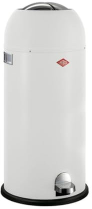 Wesco Kickmaster Maxi Abfallsammler in der Farbe weiß matt, pulverbeschichtetes Stahlblech, eingebauter Dämpfer, 40 Liter Volumen, großer Einwurf