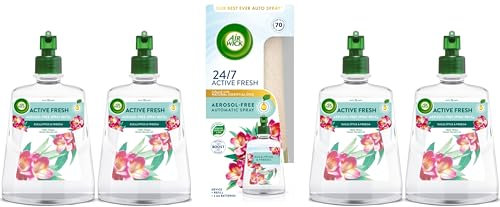 Air Wick Aerosol-Free Automatic Air Freshener Spray Bundle Kit, Eucalyptus & Freesia, 1 gadget & 5 Refills (228ml), 24x7 Active Fresh Odour Neutraliser, Air freshener For Home