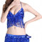 MUNAFIE Glitzer Pailletten Oberteil Damen Fransen Rückenfrei BH Festival Top Outfit Bauchtanz Oberteil Kostüm Dunkelblau