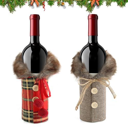 panemy Weihnachten Weinflasche Abdeckung, 2 Stück Weinflaschen Verpackung Weihnachten, Zur Verschönerung von Weinflaschen, Sektflaschen usw., Weihnachtsdekoration für Hauspartys, Tischdekoration