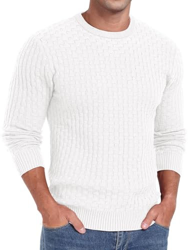 Sailwind Jersey de cuello redondo para hombre, suéter de punto de manga larga casual con borde acanalado, blanco, L