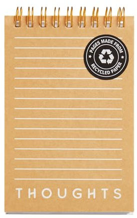 Miquelrius - Mini bloc-notes avec couverture cartonnée imprimée, 80 feuilles lignées de 70 g/m², mini cahier avec papier recyclé blanc, double spirale, jolie papeterie, moutarde