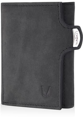 MAGATI Slim Wallet mit Münzfach, RFID-Schutz - il Santo Kartenetui - für Damen sowie Herren - Kartenhalter Einkaufswagenchip-Fach Portemonnaie klein – Geldbeutel, Schwarz Vintage