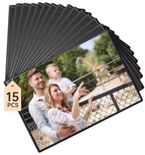 FRETONBA 15 Stück Magnet Bilderrahmen, 16,5 x 11,5 cm Fotomagnete Selbst Gestalten, Kühlschrankmagnete Fototaschen für Fotos Postkarten, Schwarz