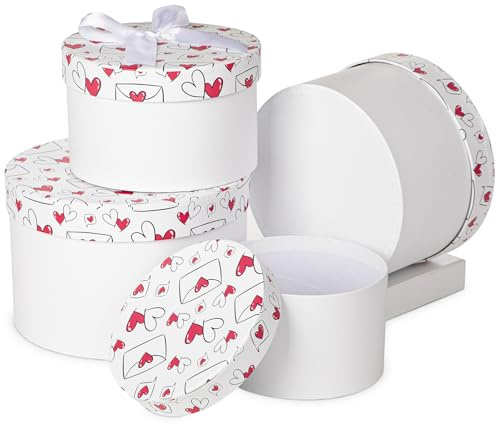 Briful Runde Geschenkboxen mit Deckel – 4er Set Stapelbare Weiße Geschenkboxen aus Karton für Hochzeit, Geburtstag, Weihnachten & Valentinstag Mutterstag – Geschenkverpackung