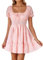 XIAOKS Robe Longue d'été à Carreaux for Femmes, col carré, Manches Bouffantes, Volants, Fluide, Vichy, Plage(Pink,L)