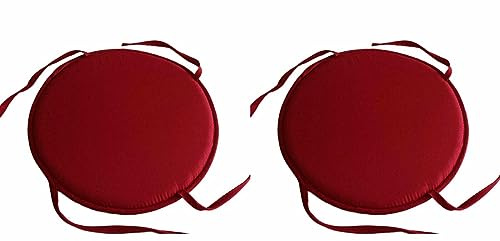 38cm Rund Sitzkissen mit Bänder - 2er Set rutschfest & Gemütlich Stuhlkissen Sitzpolster für Stuhl Weiches Sitzkissen Sitzauflage für Stuhl, Bank, Hocker etc. (Rot)