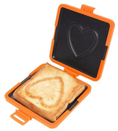 Toother à micro-ondes, fabricant de sandwich micro-ondes polyvalents avec motif cardiaque Plate-grill panini non électrique pour petit-déjeuner et collations rapides, 3 couleurs (Orange)