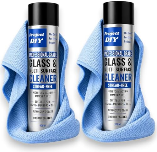 Professional-Grade Glass & Multi-Surface Cleaner 600ml with Premium Fish Scale Microfibre Cloth – Streak-Free Foam Spray for Glass, Mirrors, Windows, Tiles, & Smooth Plastics (Pack of 2)